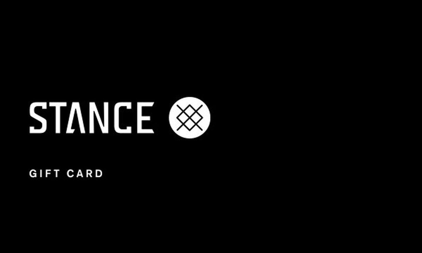 Black image with an overlay that reads "Stance Gift Card"